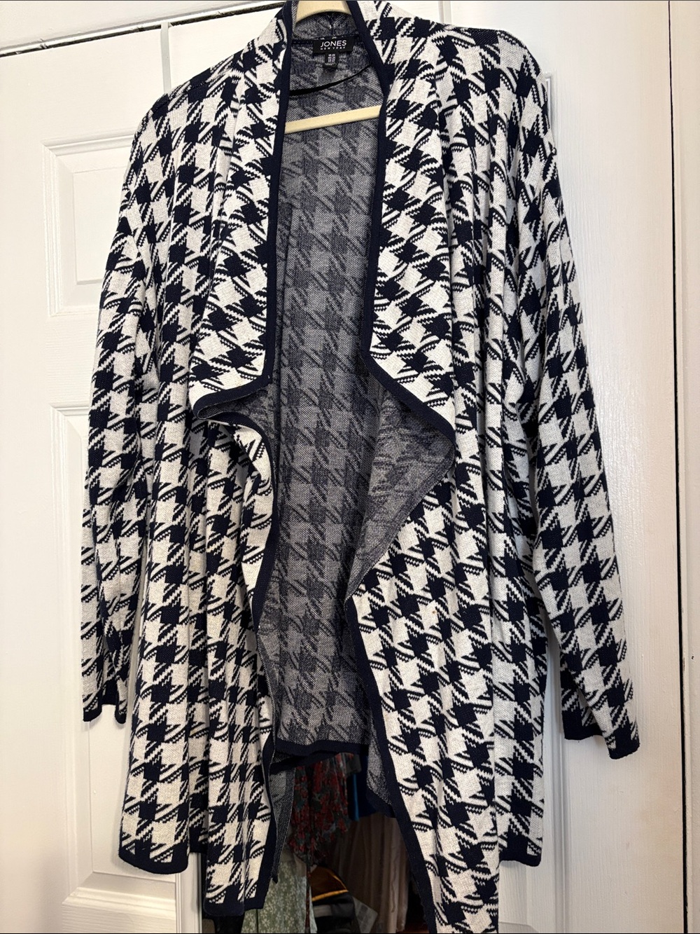 Jones New York Black and White Houndstooth Open-Front Cardigan size 2X PtP 28